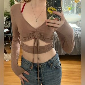 Tan long sleeve crop top